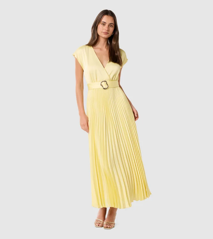 CATHERINE Belted Pleated Midi Dress